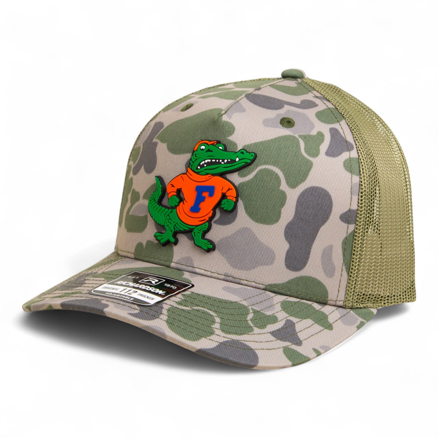 Florida Gators Retro Albert 3D Snapback Trucker Hat- Marsh Duck Camo/ Loden