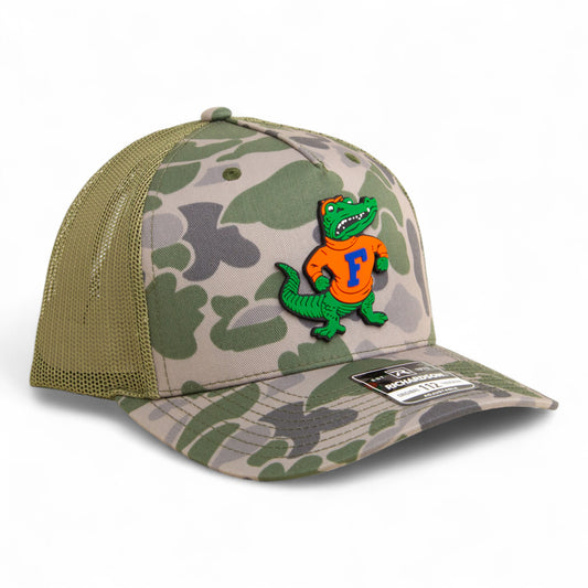 Florida Gators Retro Albert 3D Snapback Trucker Hat- Marsh Duck Camo/ Loden