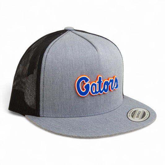 Florida Gators Script Blue 3D YP Snapback Flat Bill Trucker Hat- Heather Grey/ Black