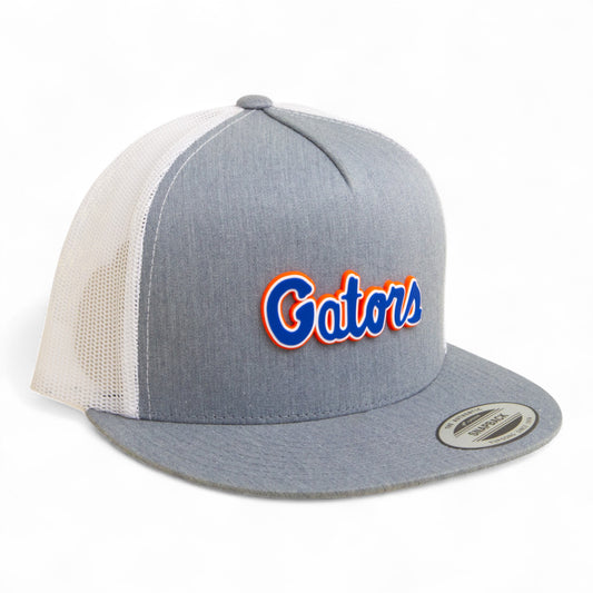 Florida Gators Script Blue 3D YP Snapback Flat Bill Trucker Hat- Heather Grey/ White