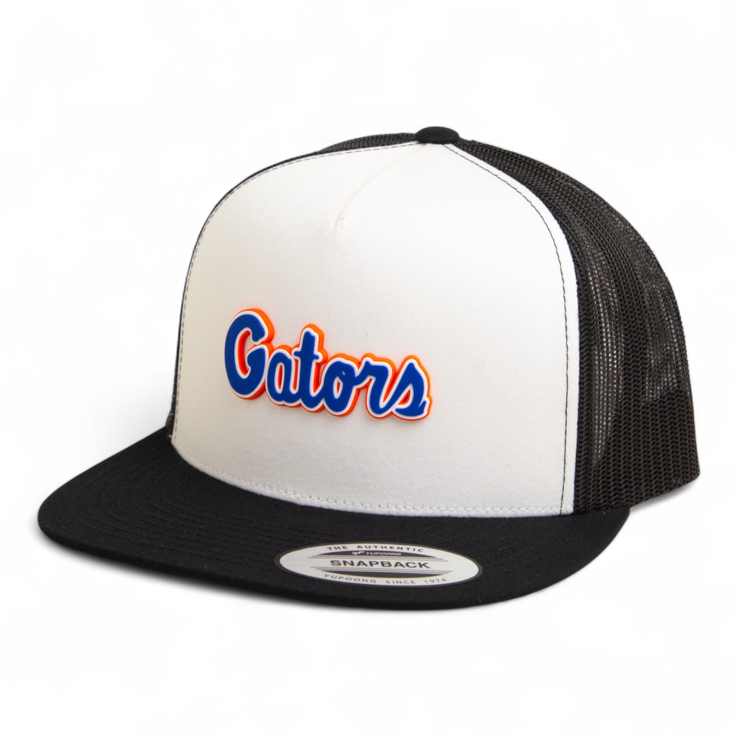 Florida Gators Script Blue 3D YP Snapback Flat Bill Trucker Hat- White/ Black