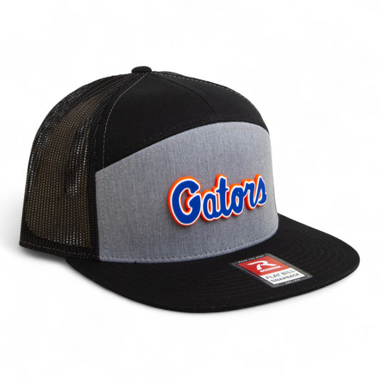 Florida Gators Script Blue 3D Snapback Seven-Panel Flat Bill Trucker Hat- Heather Grey/ Black