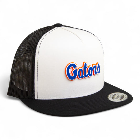 Florida Gators Script Blue 3D YP Snapback Flat Bill Trucker Hat- White/ Black