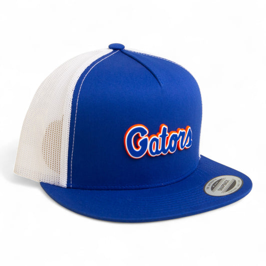 Florida Gators Script Blue 3D YP Snapback Flat Bill Trucker Hat- Royal/ White
