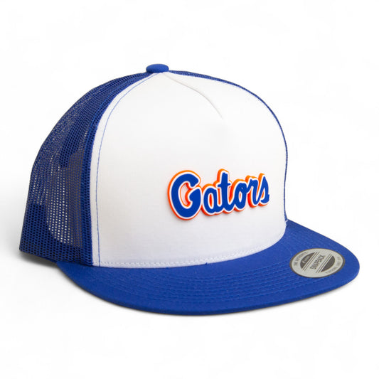 Florida Gators Script Blue 3D YP Snapback Flat Bill Trucker Hat- White/ Royal