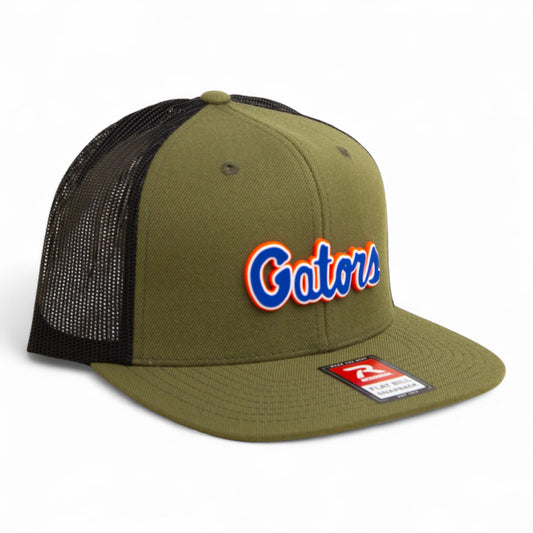Florida Gators Script Blue 3D Wool Blend Flat Bill Hat- Loden/ Black