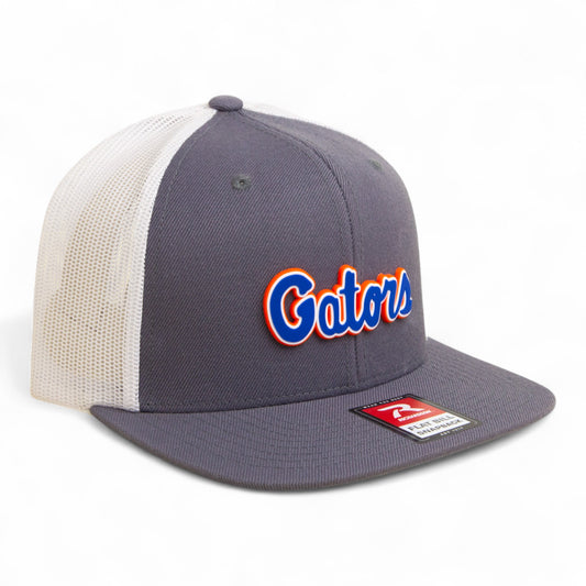 Florida Gators Script Blue 3D Wool Blend Flat Bill Hat- Charcoal/ White