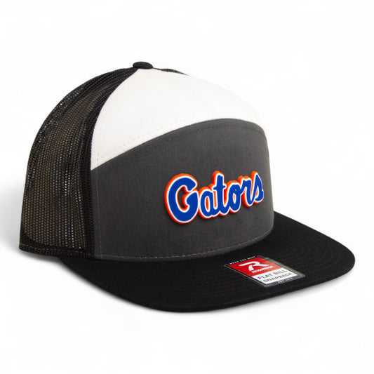 Florida Gators Script Blue 3D Snapback Seven-Panel Flat Bill Trucker Hat- Charcoal/ Black/ White