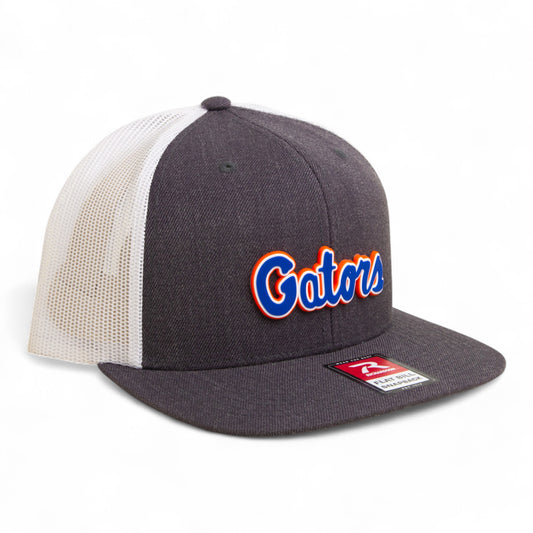 Florida Gators Script Blue 3D Wool Blend Flat Bill Hat- Heather Charcoal/ White