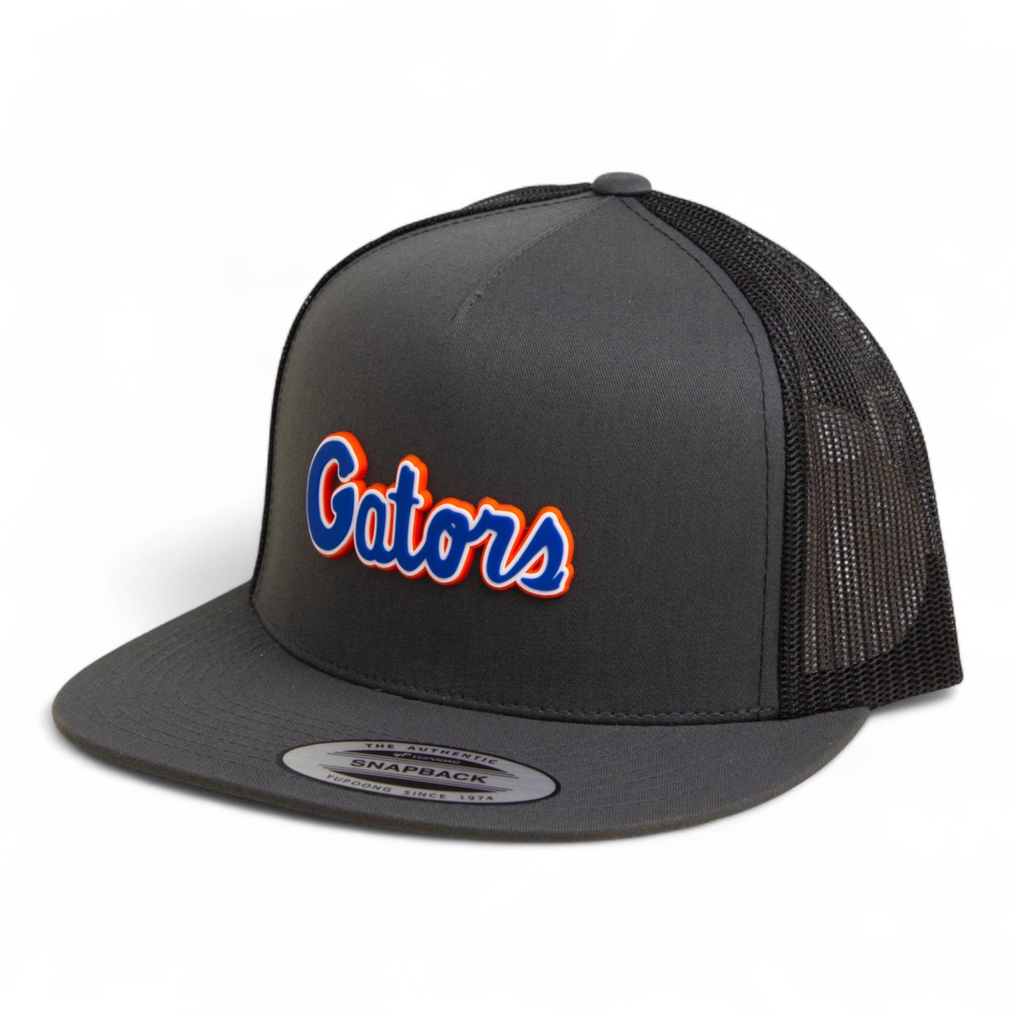 Florida Gators Script Blue 3D YP Snapback Flat Bill Trucker Hat- Charcoal/ Black