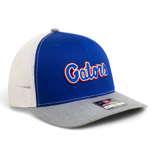 Florida Gators Script Blue 3D Snapback Trucker Hat- Royal/ White/ Heather Grey