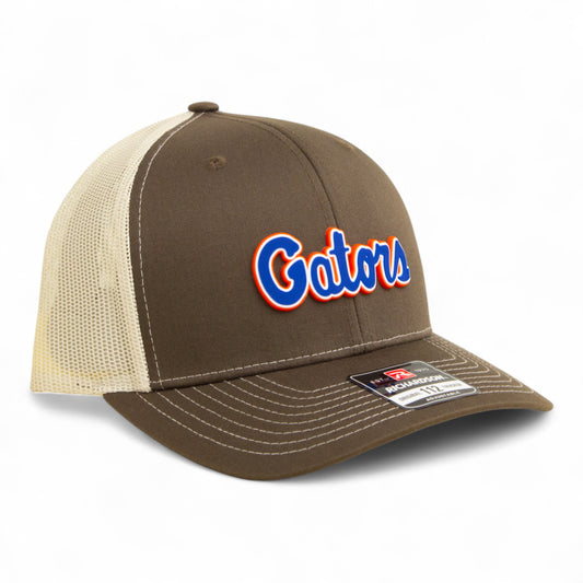 Florida Gators Script Blue 3D Snapback Trucker Hat- Chocolate Chip/ Birch