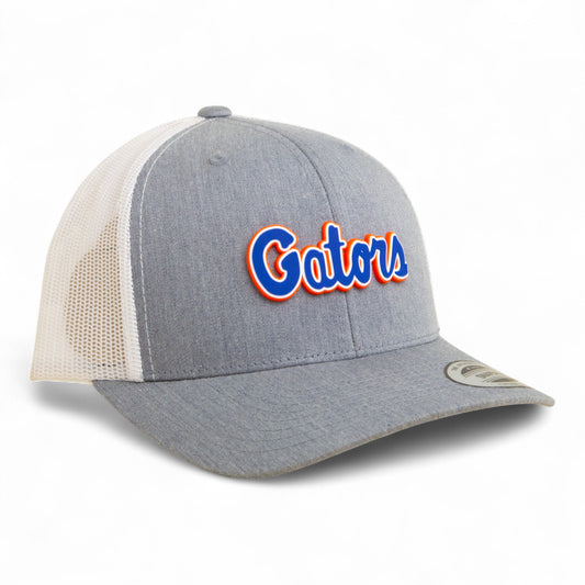 Florida Gators Script Blue 3D YP Snapback Trucker Hat- Heather Grey/ White