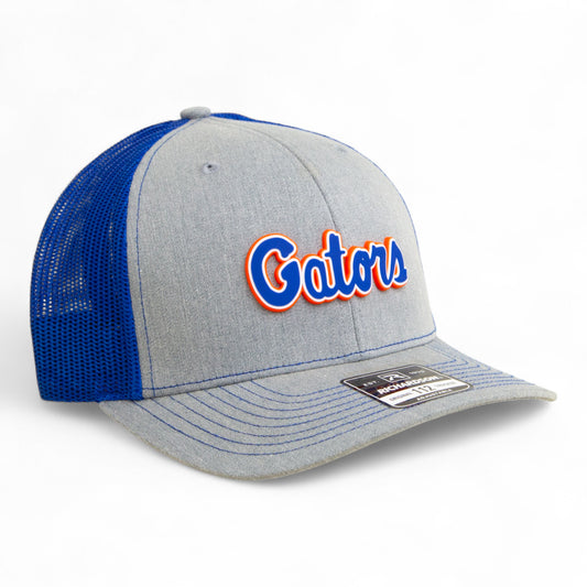 Florida Gators Script Blue 3D Snapback Trucker Hat- Heather Grey/ Royal