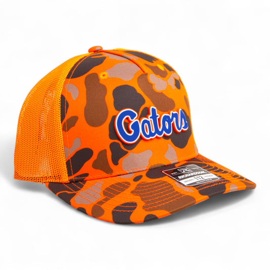 Florida Gators Script Blue 3D Snapback Trucker Hat- Blaze Duck Camo/ Blaze