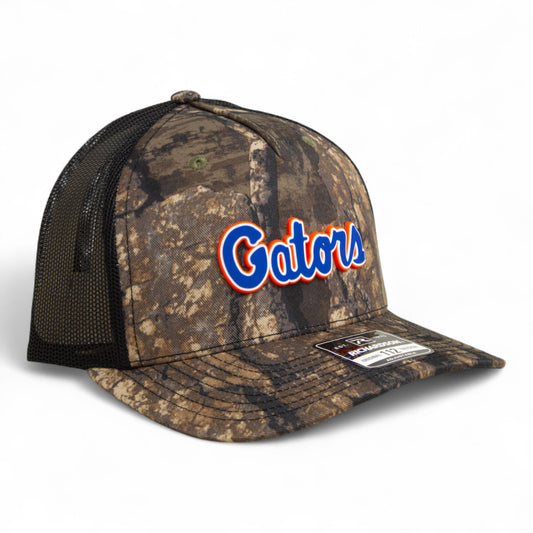 Florida Gators Script Blue 3D Snapback Trucker Hat- Realtree Timber/ Black