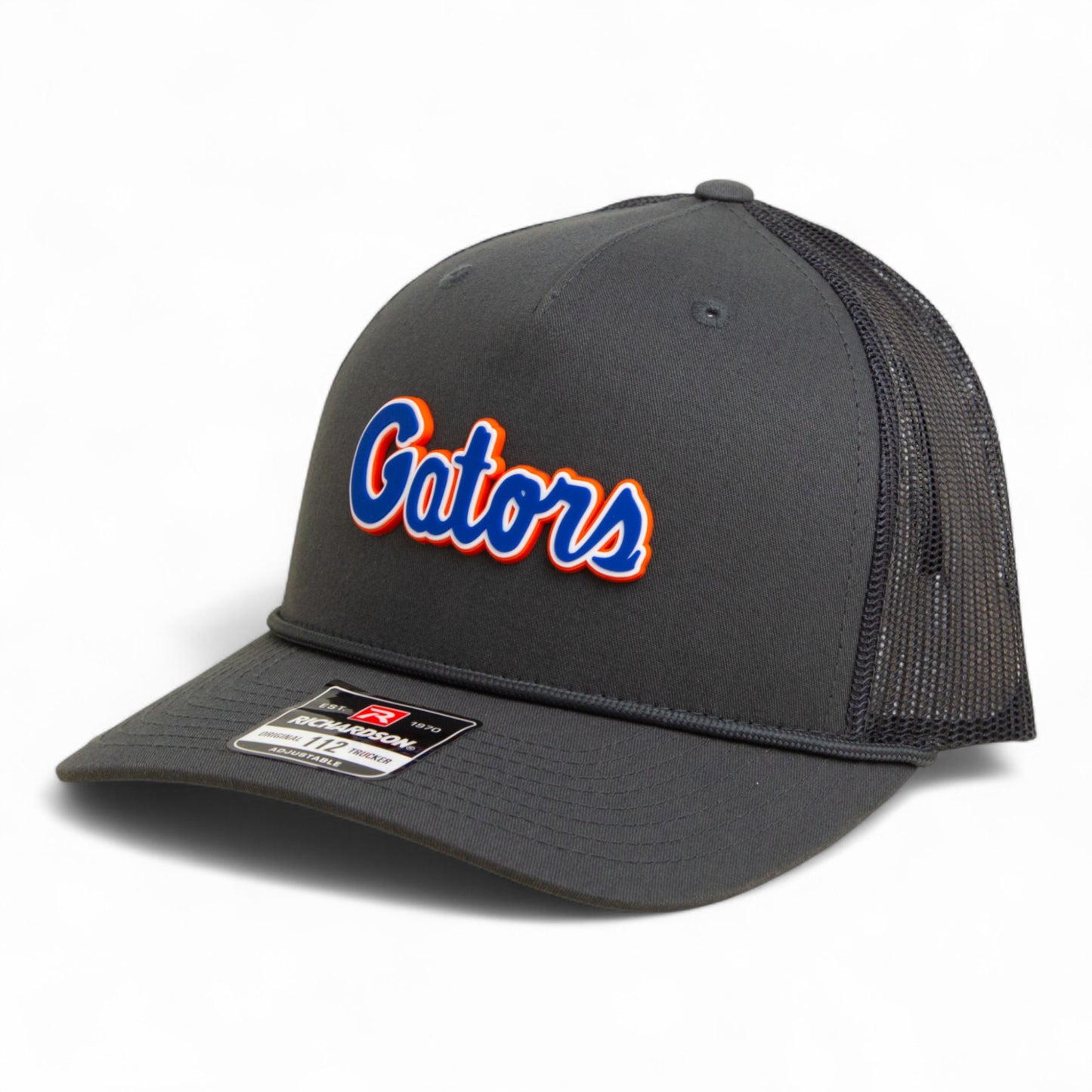 Florida Gators Script Blue 3D Snapback Trucker Rope Hat- Charcoal