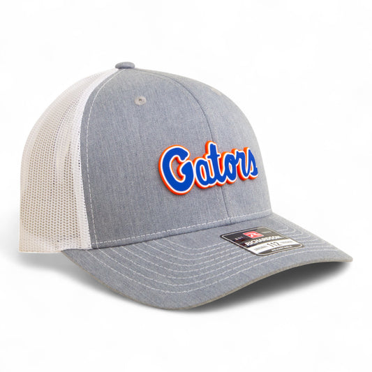 Florida Gators Script Blue 3D Snapback Trucker Hat- Heather Grey/ White