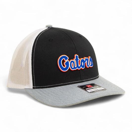 Florida Gators Script Blue 3D Snapback Trucker Hat- Black/ White/ Heather Grey