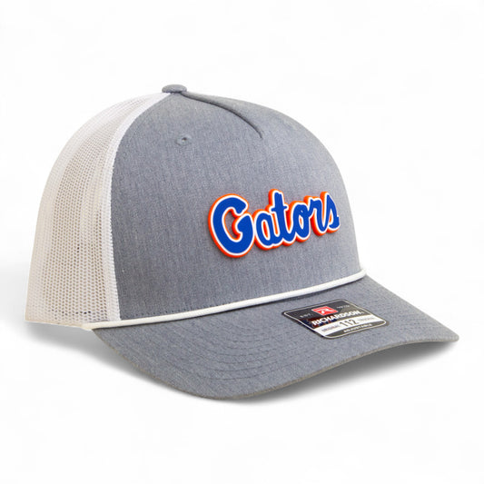 Florida Gators Script Blue 3D Snapback Trucker Rope Hat- Heather Grey/ White