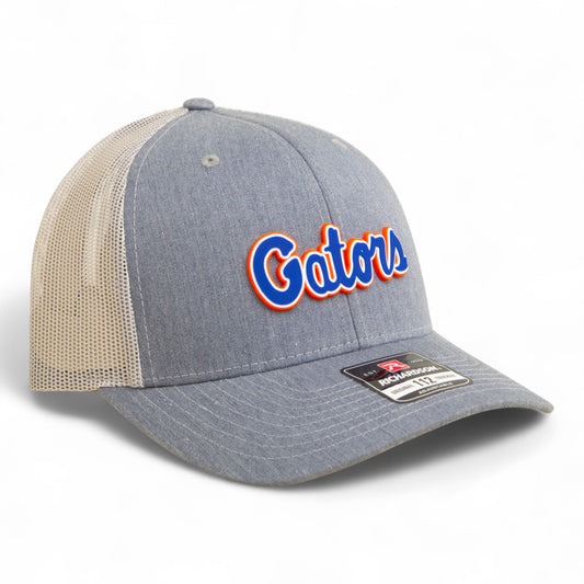 Florida Gators Script Blue 3D Snapback Trucker Hat- Heather Grey/ Light Grey
