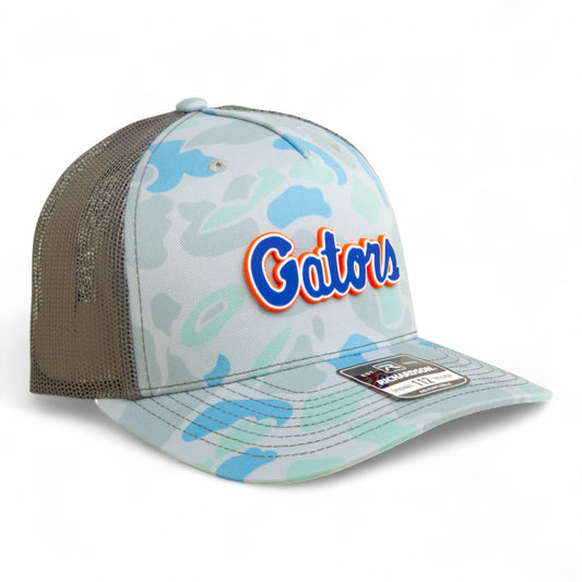 Florida Gators Script Blue 3D Snapback Trucker Hat- Saltwater Duck Camo/ Charcoal