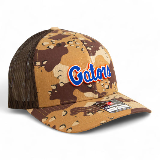 Florida Gators Script Blue 3D Snapback Trucker Hat- Desert Camo/ Brown