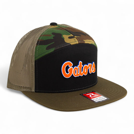 Florida Gators Script Orange 3D Snapback Seven-Panel Flat Bill Trucker Hat- Black/ Camo/ Loden