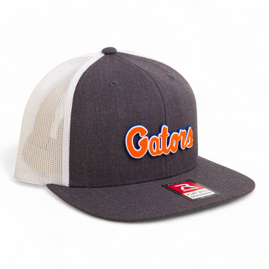Florida Gators Script Orange 3D Wool Blend Flat Bill Hat- Heather Charcoal/ White