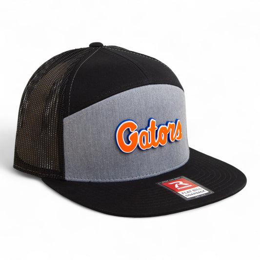 Florida Gators Script Orange 3D Snapback Seven-Panel Flat Bill Trucker Hat- Heather Grey/ Black