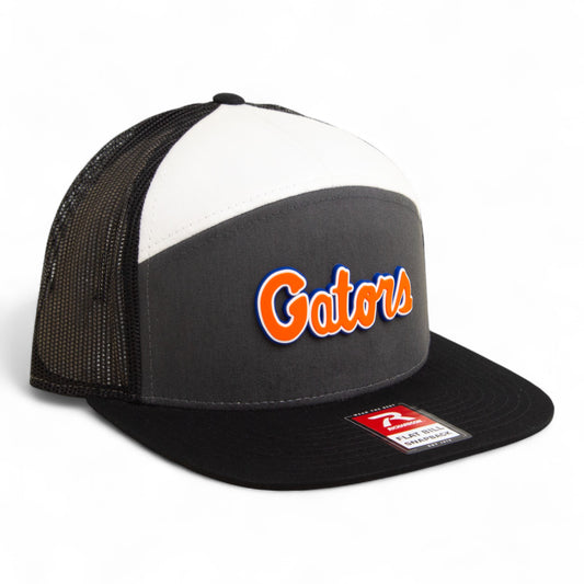 Florida Gators Script Orange 3D Snapback Seven-Panel Flat Bill Trucker Hat- Charcoal/ Black/ White