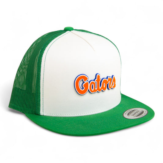 Florida Gators Script Orange 3D YP Snapback Flat Bill Trucker Hat- White/ Kelly Green