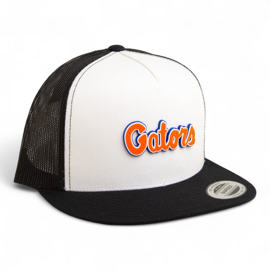 Florida Gators Script Orange 3D YP Snapback Flat Bill Trucker Hat- White/ Black