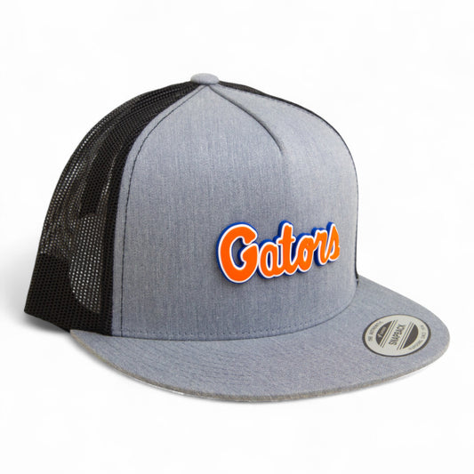 Florida Gators Script Orange 3D YP Snapback Flat Bill Trucker Hat- Heather Grey/ Black