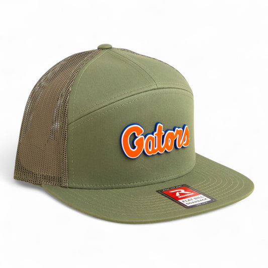 Florida Gators Script Orange 3D Snapback Seven-Panel Flat Bill Trucker Hat- Loden Green