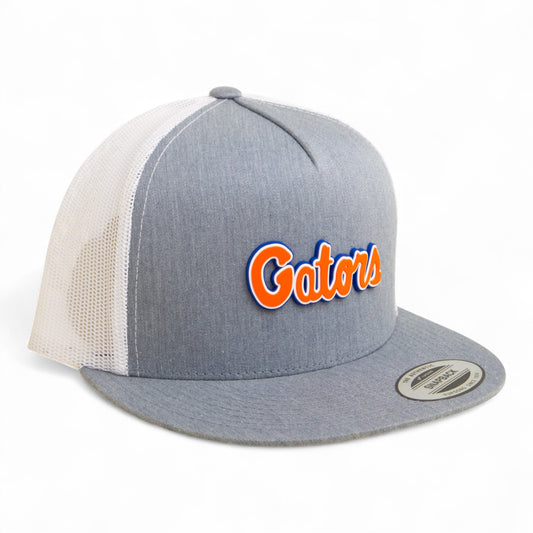 Florida Gators Script Orange 3D YP Snapback Flat Bill Trucker Hat- Heather Grey/ White