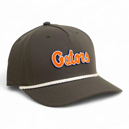 Florida Gators Script Orange 3D Five Panel Classic Rope Hat- Dark Olive Green/ White