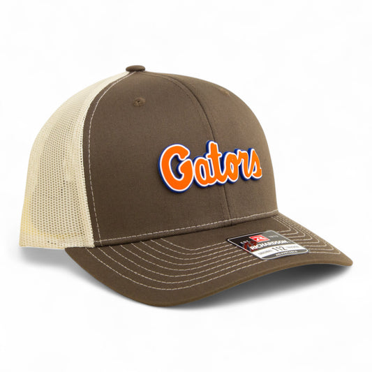 Florida Gators Script Orange 3D Snapback Trucker Hat- Chocolate Chip/ Birch
