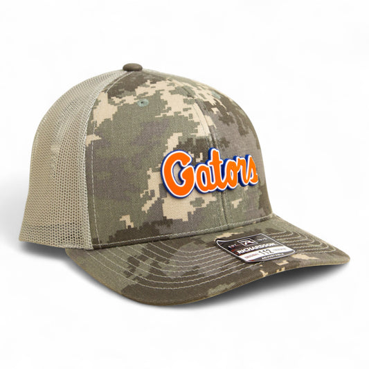 Florida Gators Script Orange 3D Snapback Trucker Hat- Military Digital Camo