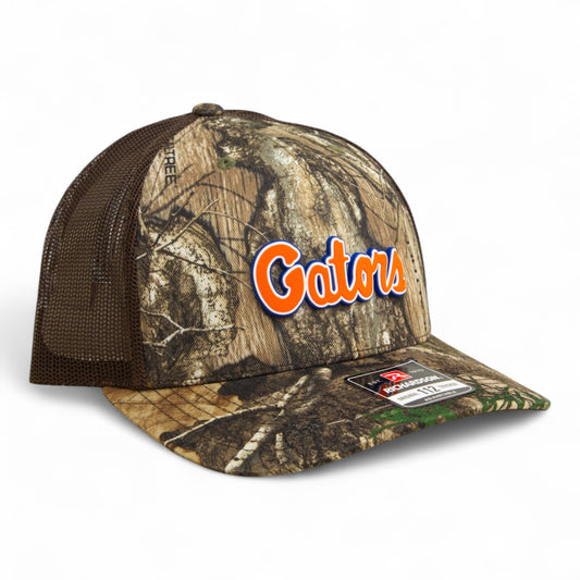 Florida Gators Script Orange 3D Snapback Trucker Hat- Realtree Edge/ Brown