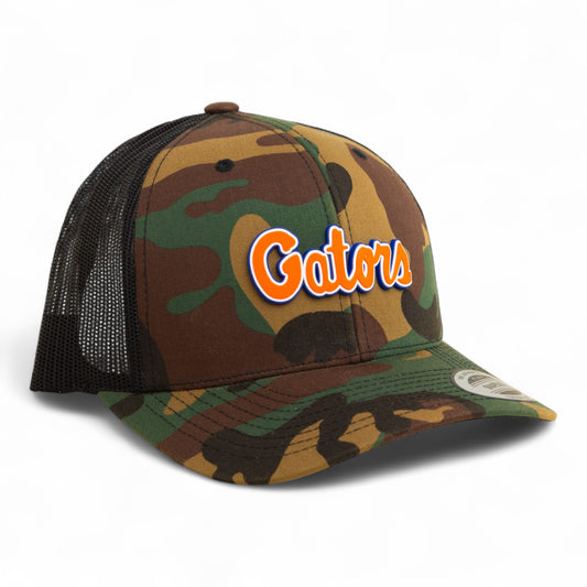 Florida Gators Script Orange 3D YP Snapback Trucker Hat- Army Camo/ Black