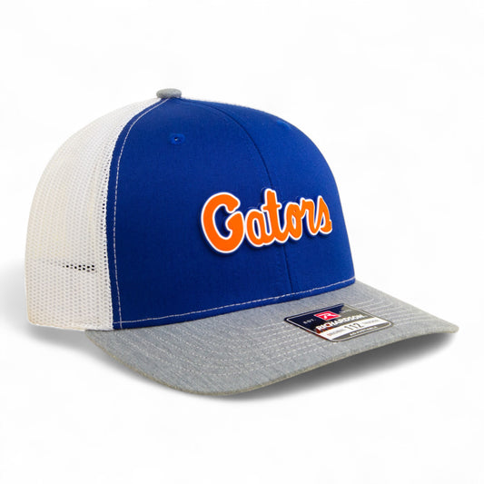 Florida Gators Script Orange 3D Snapback Trucker Hat- Royal/ White/ Heather Grey