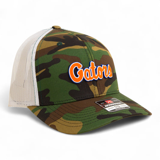 Florida Gators Script Orange 3D Snapback Trucker Hat- Army Camo/ White