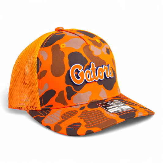 Florida Gators Script Orange 3D Snapback Trucker Hat- Blaze Duck Camo/ Blaze