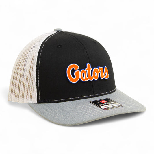 Florida Gators Script Orange 3D Snapback Trucker Hat- Black/ White/ Heather Grey