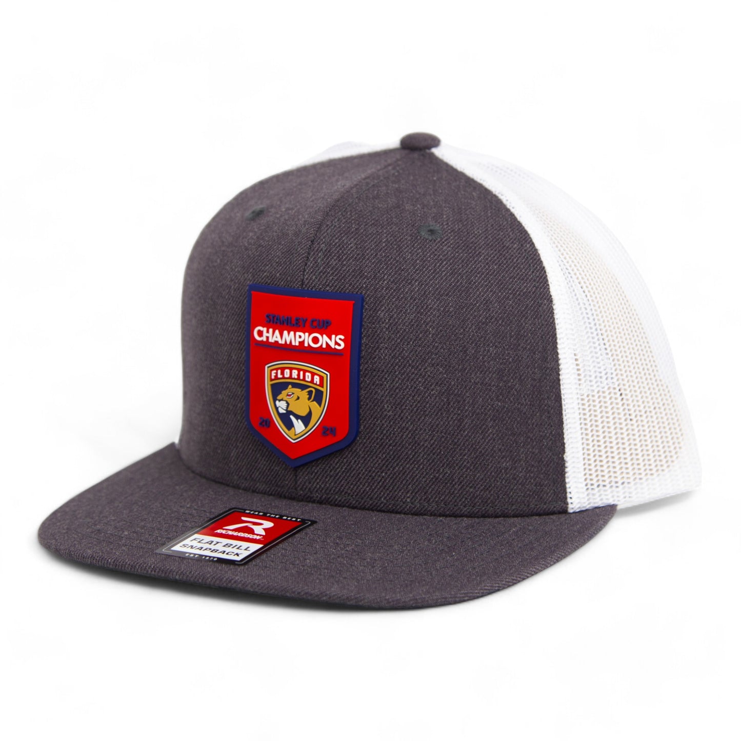 Florida Panthers Stanley Cup Champions 3D Wool Blend Flat Bill Hat- Heather Charcoal/ White