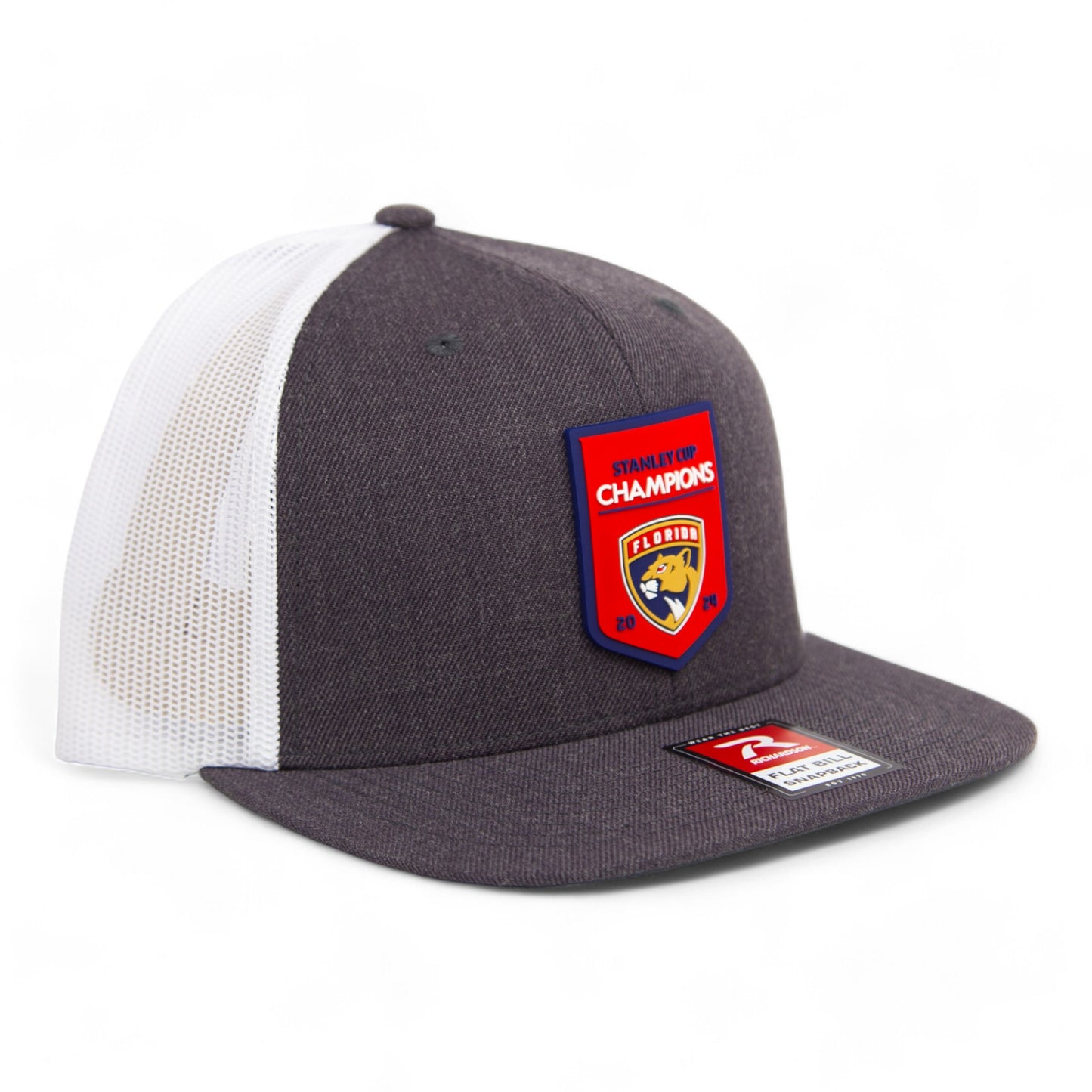 Florida Panthers Stanley Cup Champions 3D Wool Blend Flat Bill Hat- Heather Charcoal/ White