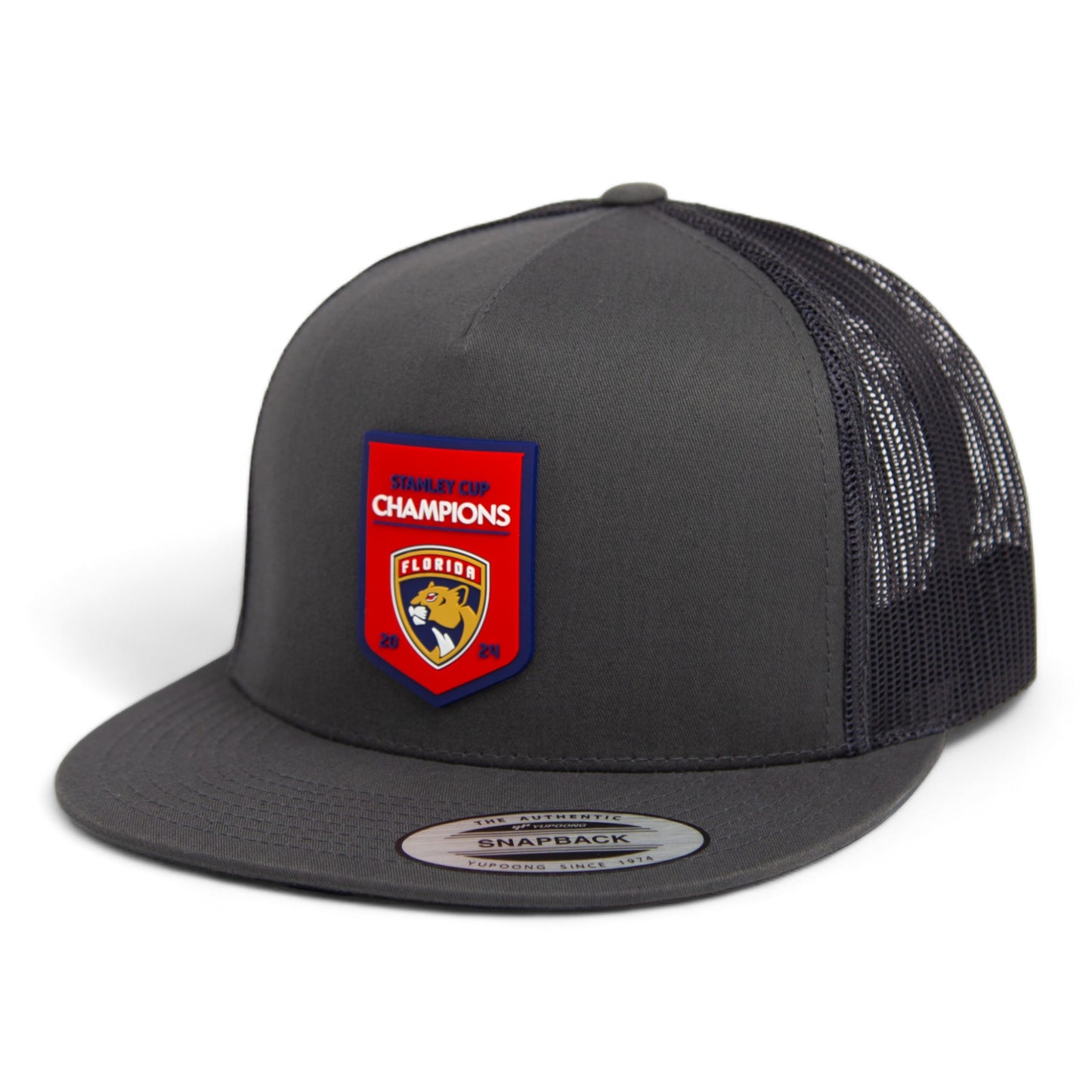 Florida Panthers Stanley Cup Champions 3D YP Snapback Flat Bill Trucker Hat- Charcoal/ Black