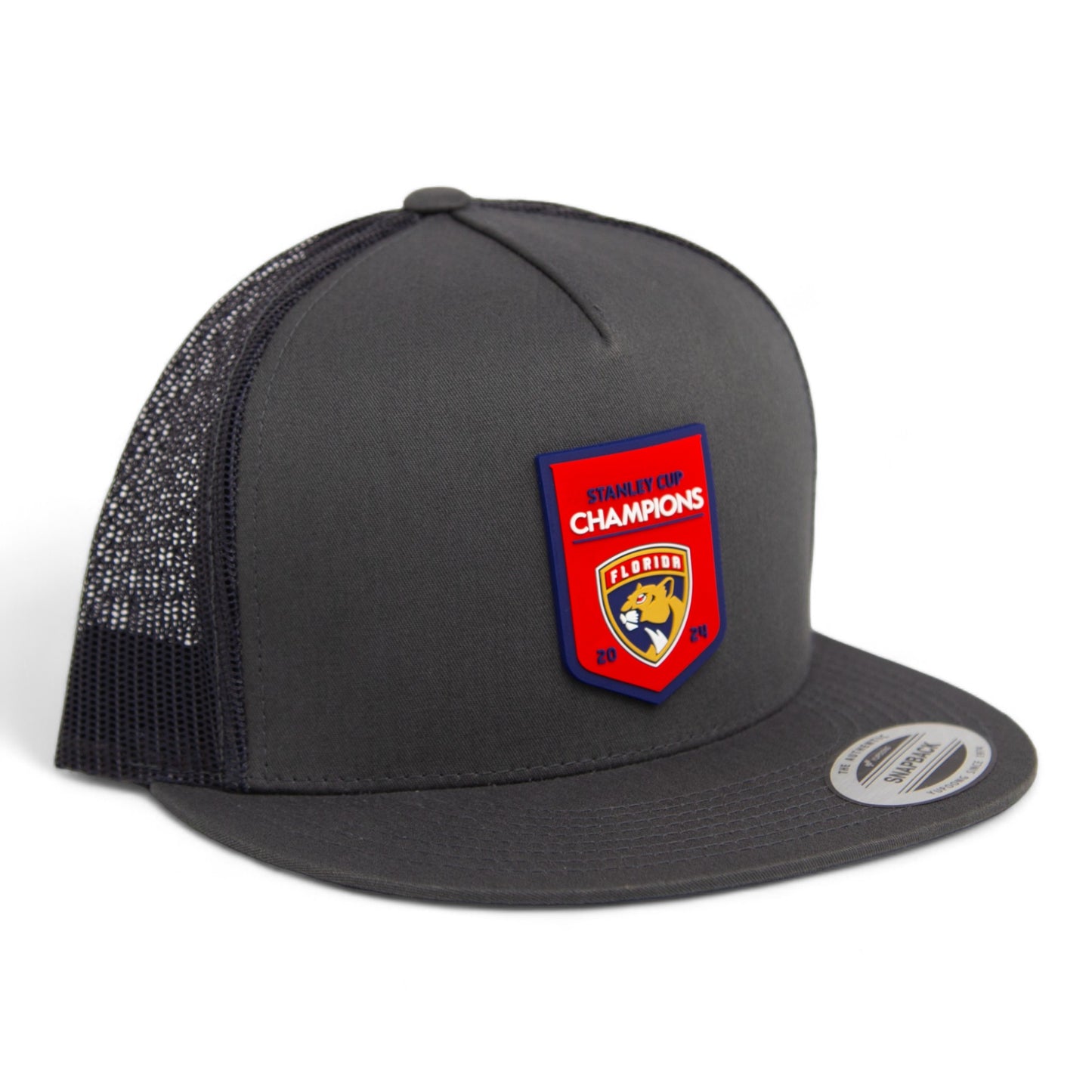Florida Panthers Stanley Cup Champions 3D YP Snapback Flat Bill Trucker Hat- Charcoal/ Black