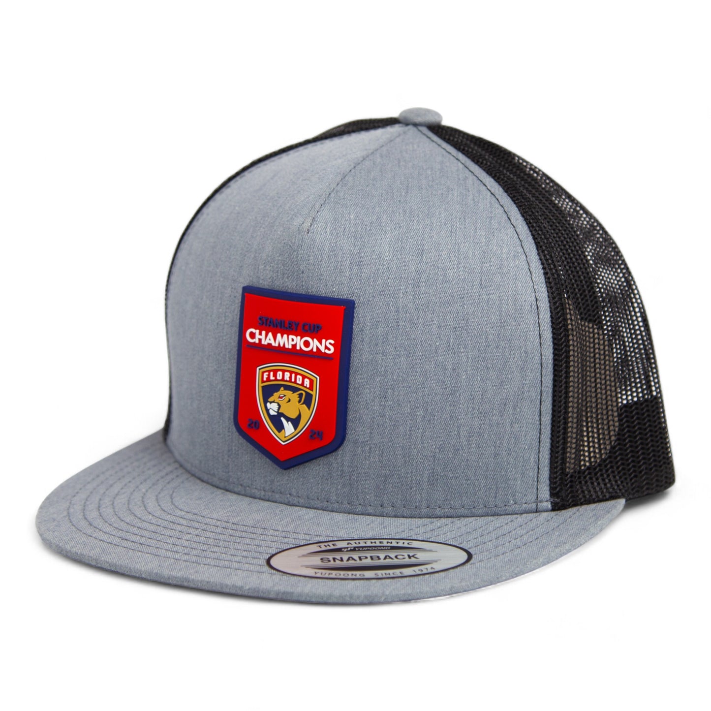 Florida Panthers Stanley Cup Champions 3D YP Snapback Flat Bill Trucker Hat- Heather Grey/ Black